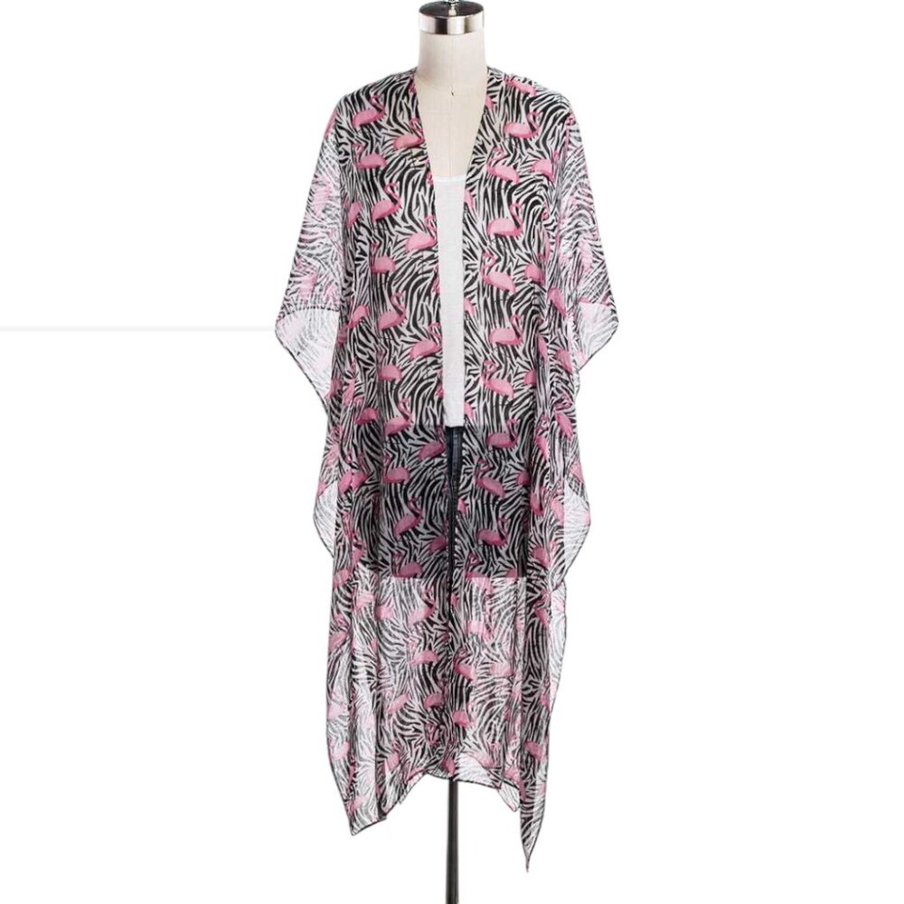 Flamingo Printed Half Sleeve Kimono Summer Cardigan